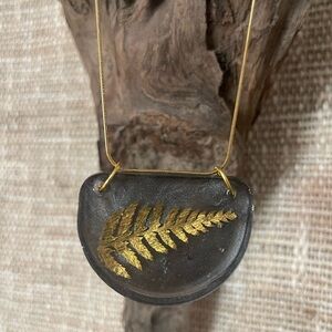 Black and Gold Leaf Pendant Necklace